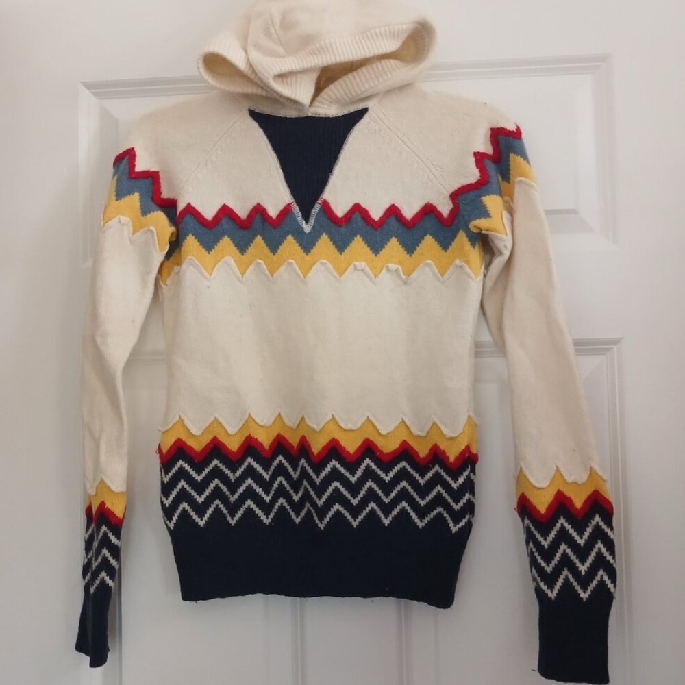 ✨🆕Rare L.A.M.B Gwen Stefani Zig Zag Cashmere Angora Wool Sweater Hoodie Sz M✨